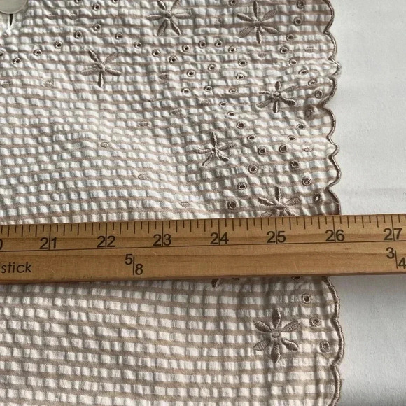 Susan Graver Seersucker Jacket & Shorts Set Womens L Tan Striped Eyelet Retro - Picture 14 of 16